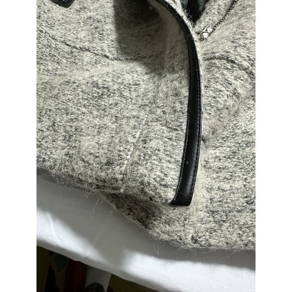 Calvin Klein Wool Blend Faux Leather Trim Bouclé Asymmetrical Coat Gray Small - Picture 16 of 16